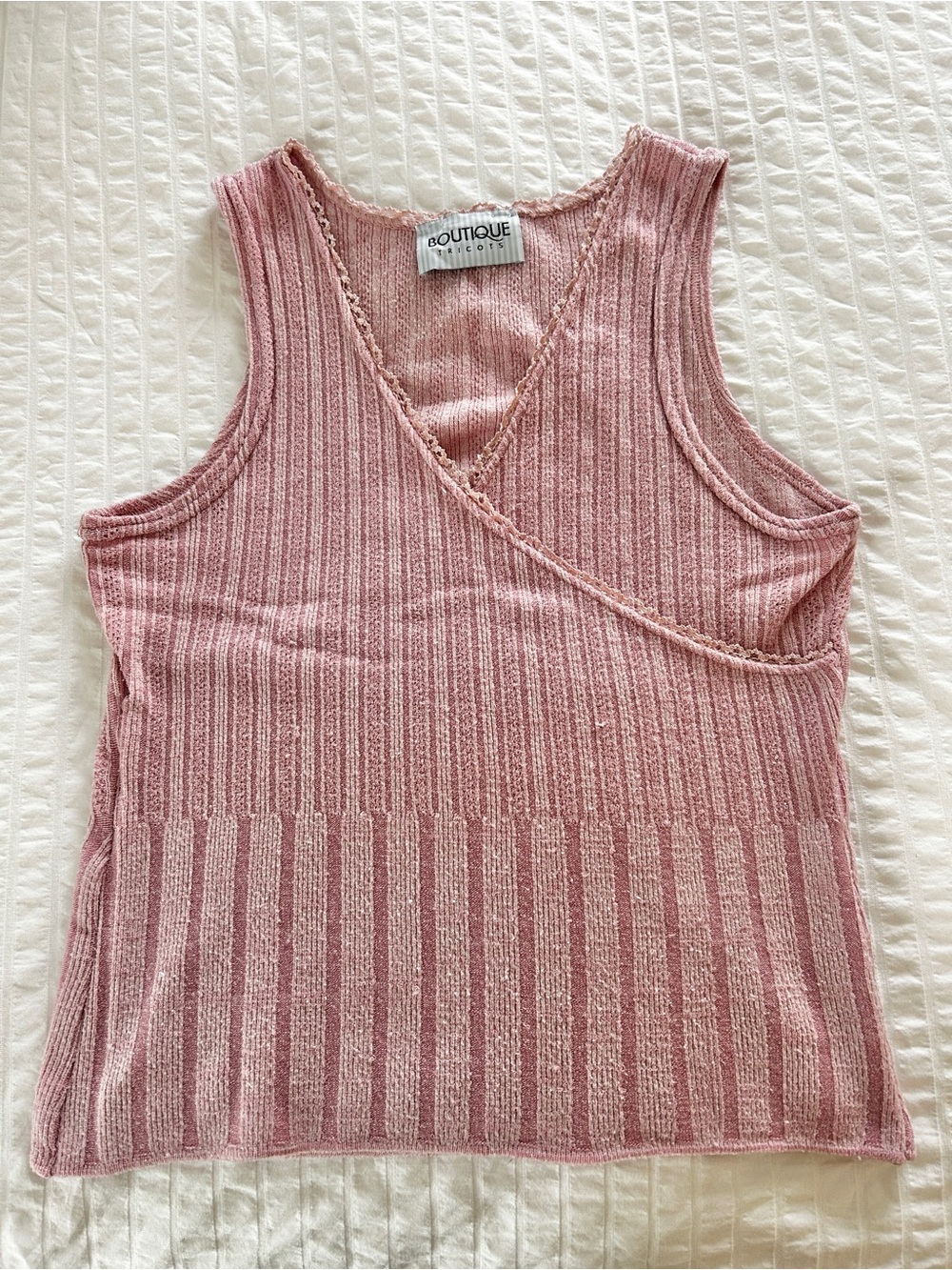 VINTAGE 90s Wrap-Style Ribbed Tank Top Dusty Pink‎ Small Stretch Cozy